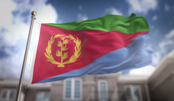 Eritrea příznak 3d vykreslování na pozadí modré oblohy budovy — Stock fotografie