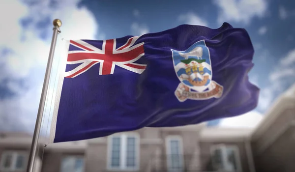 Bandera de las Islas Malvinas Representación 3D en Blue Sky Building Backgrou —  Fotos de Stock
