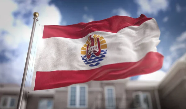 Polinezja Francuska flaga renderowania 3d na niebieski niebo budynek Backgrou — Zdjęcie stockowe