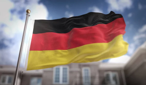 Germany Flag 3D Rendering on Blue Sky Building Background — Stock Photo, Image