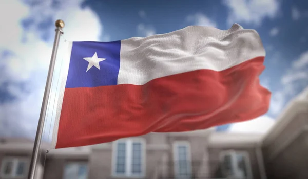Chili vlag 3d Rendering op Blue Sky Building Background — Stockfoto