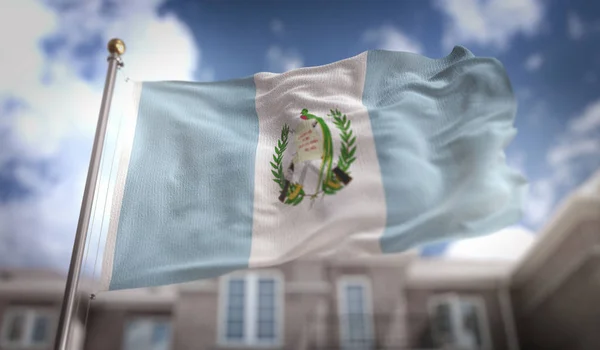 Bandera de Guatemala Representación 3D en Fondo de Edificio Blue Sky — Foto de Stock