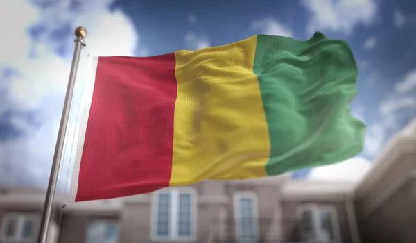 Bandera de Guinea 3D renderizado en el fondo del edificio Blue Sky — Foto de Stock