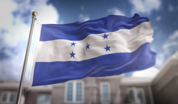 Bandera de Honduras Representación 3D en Fondo de Edificio de Cielo Azul —  Fotos de Stock