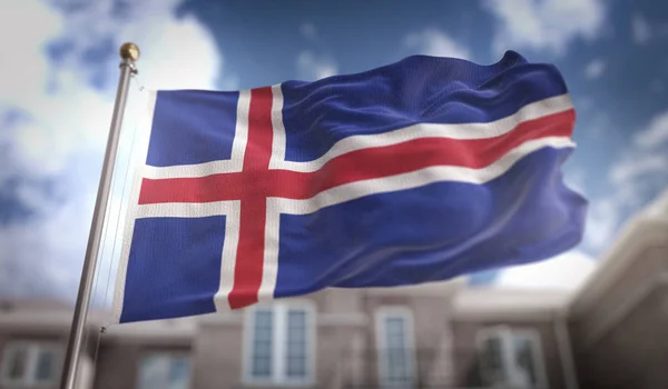 Bandera de Islandia 3D representación en el fondo del edificio Blue Sky —  Fotos de Stock