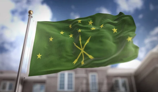 Adygea Flag 3D Rendering on Blue Sky Building Background — Stock Image Adygea Flag 3D Rendering on Blue Sky Building Background Royalty Free Stock Images