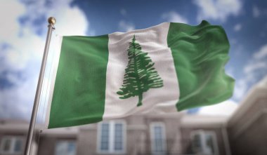 Norfolk Adası bayrak mavi gökyüzü bina arka plan üzerinde 3d render