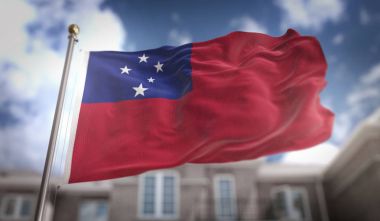 Samoa Flag 3D Rendering on Blue Sky Building Background  clipart
