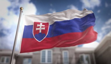 Slovakya bayrağı mavi gökyüzü bina arka plan üzerinde 3d render 