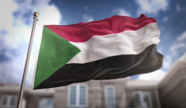Sudan bayrağı mavi gökyüzü bina arka plan üzerinde 3d render 