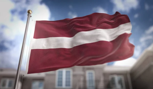 Latvia Flag 3D Rendering on Blue Sky Building Background — Stock Photo, Image