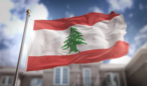 Libanon příznak 3d vykreslování na pozadí modré oblohy budovy — Stock fotografie