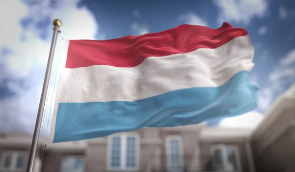 Luxembourg Flag 3D Rendering on Blue Sky Building Background — Stock Photo, Image