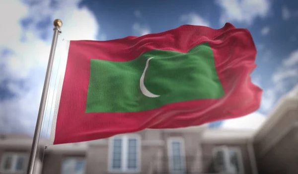 Maldives Flag 3D Rendering on Blue Sky Building Background — Stock Photo, Image