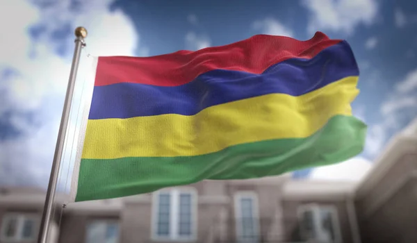 Mauritius Flag 3D Rendering on Blue Sky Building Background — Stock Photo, Image