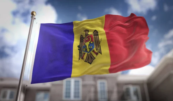 Moldova Flag 3D Rendering on Blue Sky Building Background — Stock Photo, Image