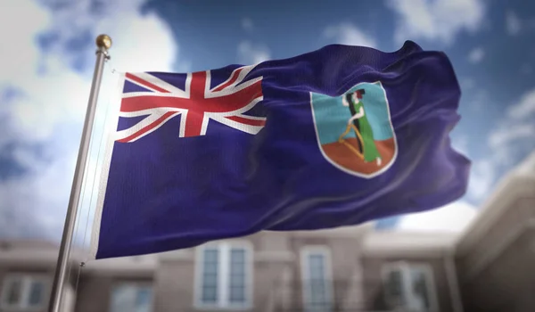 Bandera de Montserrat 3D Representación en el fondo del edificio Blue Sky —  Fotos de Stock