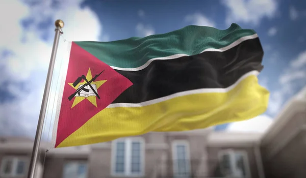 Mozambique Flag 3D Rendering on Blue Sky Building Background — Stock Photo, Image