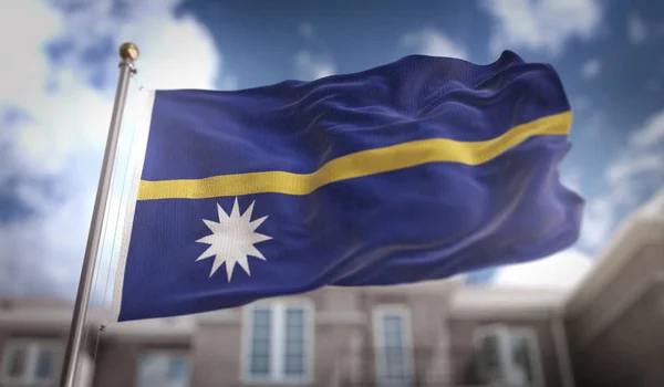Bandera de Nauru Representación 3D en el fondo del edificio Blue Sky —  Fotos de Stock