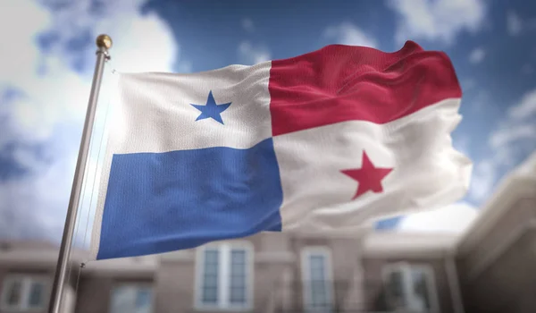 Panama flagga 3d Rendering på Blue Sky Building bakgrund — Stockfoto