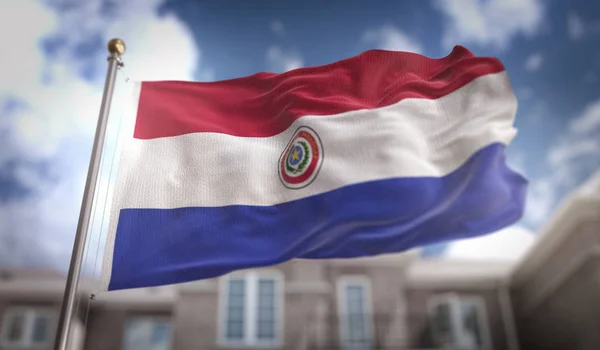 Bandiera Paraguay Rendering 3D su sfondo Blue Sky Building — Foto Stock