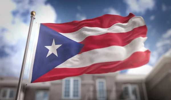 Puerto Rico flaga 3d renderowania na tle budynku Sky Blue — Zdjęcie stockowe