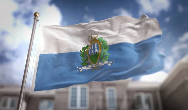 Σαν Μαρίνο σημαία 3d Rendering σε φόντο μπλε ουρανό κτίριο — Φωτογραφία Αρχείου