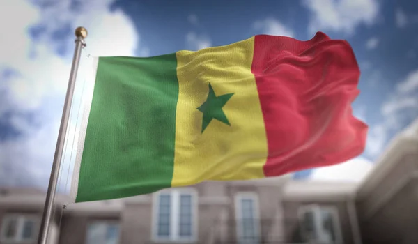 Senegalská vlajka 3d vykreslování na pozadí modré oblohy budovy — Stock fotografie