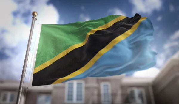 Tanzania Bandiera 3D Rendering su sfondo Blue Sky Building — Foto Stock