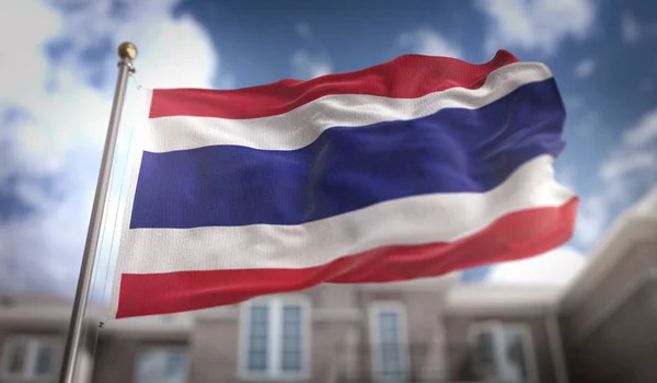 Thailand vlag 3d Rendering op Blue Sky Building Background — Stockfoto