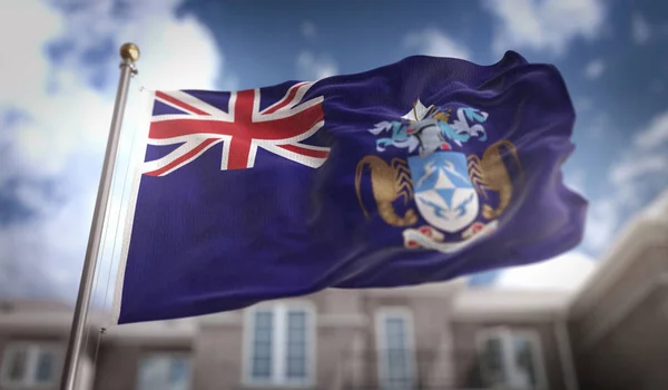 Tristan da Cunha Bandera 3D Representación en Blue Sky Building Backgrou —  Fotos de Stock
