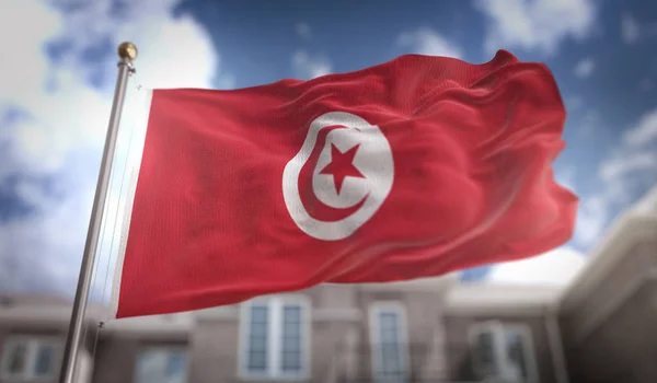 Tunesië vlag 3d Rendering op Blue Sky Building Background — Stockfoto