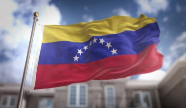 Venezuela bayrak mavi gökyüzü bina arka plan üzerinde 3d render 