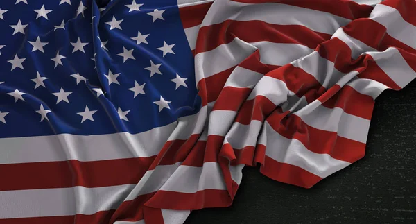 América EUA Bandeira enrugada no fundo escuro 3D Render — Fotografia de Stock
