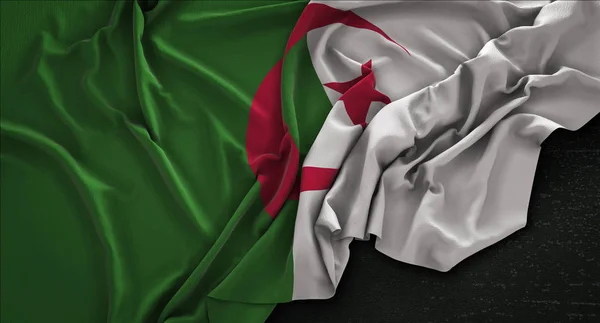 Alžírsko vlajky pomačkané na tmavém pozadí 3d Render — Stock fotografie
