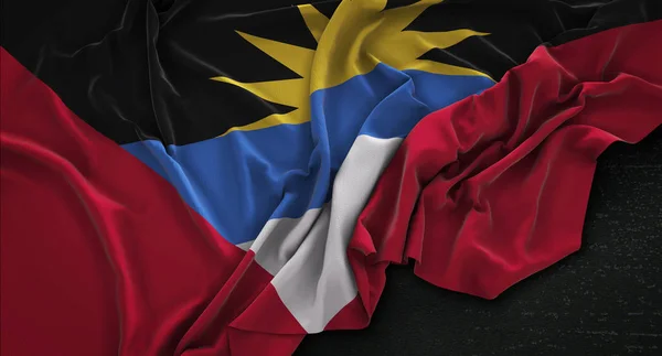 Antigua und Barbuda Flagge zerknittert auf dunklem Hintergrund 3d Render — Stockfoto