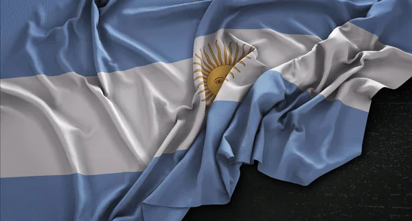 Bandeira da Argentina enrugada no fundo escuro 3D Render — Fotografia de Stock