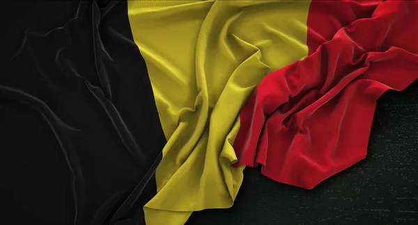 比利时国旗皱在黑暗背景 3d 渲染 — 图库照片
