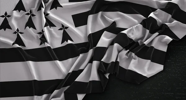 布列塔尼旗皱在黑暗背景 3d 渲染 — 图库照片