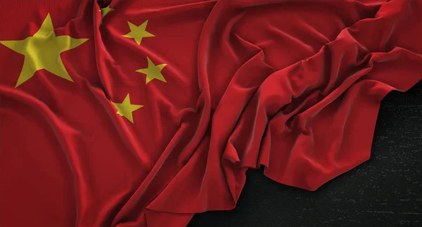 Vlag van China gerimpeld op donker achtergrond 3d Render — Stockfoto