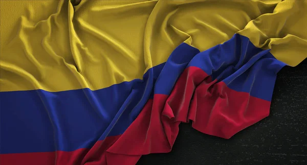 Vlag van Colombia gerimpeld op donkere achtergrond 3d Render — Stockfoto