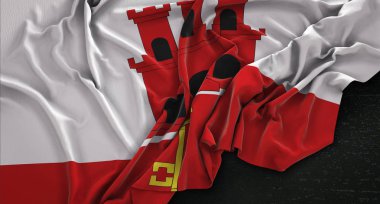 Gibraltar bayrak buruşuk Dark üzerinde arka plan 3d Render 