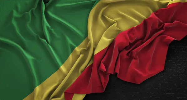 Bandera de la República del Congo arrugada sobre fondo oscuro 3D Render — Foto de Stock
