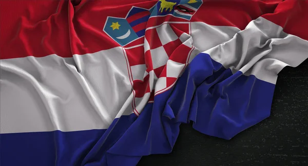 Croatia Flag Wrinkled On Dark Background 3D Render — Stock Photo, Image