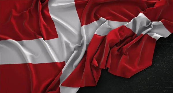 Denmark Flag Wrinkled On Dark Background 3D Render — Stock Photo, Image
