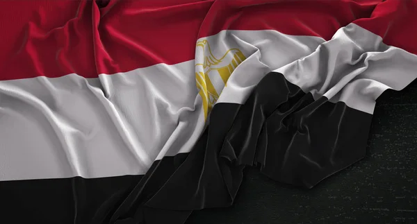 Vlag van Egypte gerimpeld op donker achtergrond 3d Render — Stockfoto