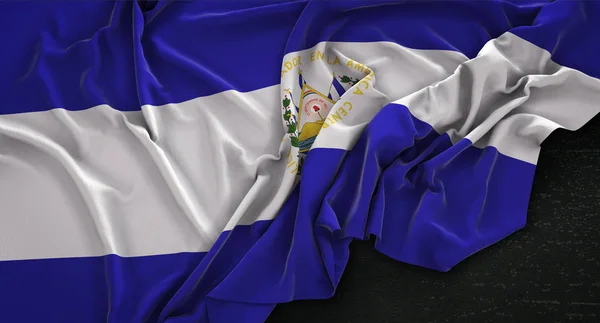 El Salvador zászló ráncos, a sötét háttér, 3d Render — Stock Fotó