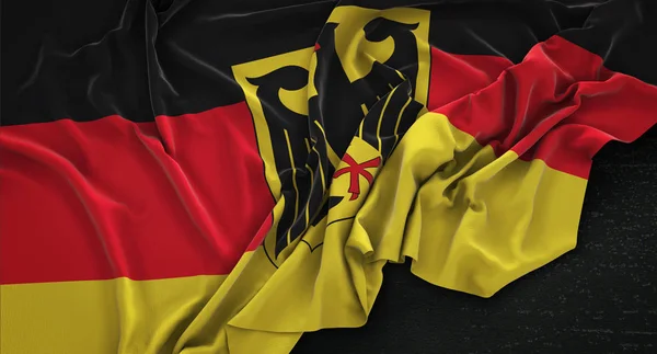 Bandera de Alemania arrugada sobre fondo oscuro 3D Render — Foto de Stock