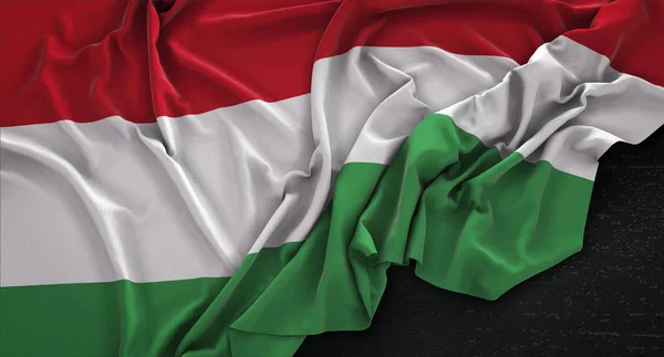 Hungary Flag Wrinkled On Dark Background 3D Render