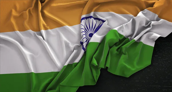 India Flag Wrinkled On Dark Background 3D Render — Stock Photo, Image